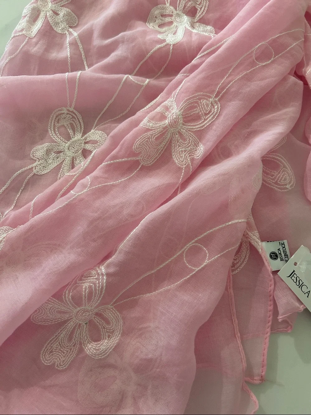 Jessica McClintock Pink Floral Embroidered Scarf